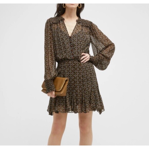 Veronica Beard Sacco Smocked Long Sleeve Mini Dress Sz 6 New - Picture 2 of 10